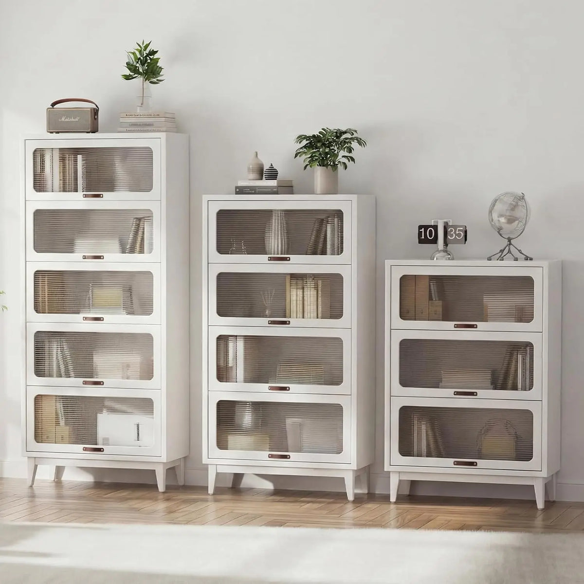 60'H Solid Wood Bookcase,4 Tier Tall Black Book case with Doors, Display Cabinet Storage Shelves for Collectibles,, Customized