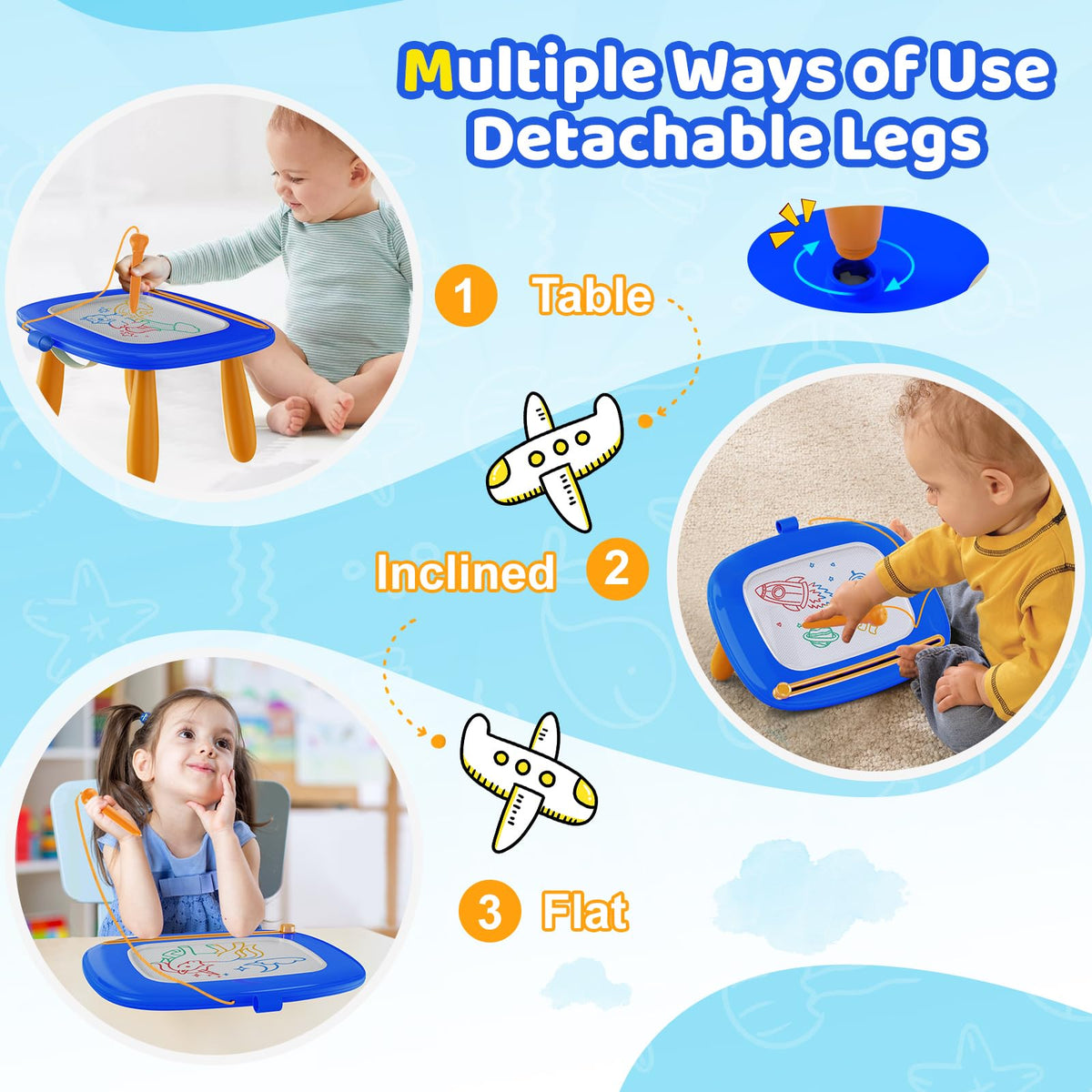 Kikidex Magnetic Drawing Board, Toddler Girl Toys for 1-3 Year Old, Doodle Board Pad Learning and Educational Toys for 1 2 3 Year Old Kids Birthday Gift (Light Blue)