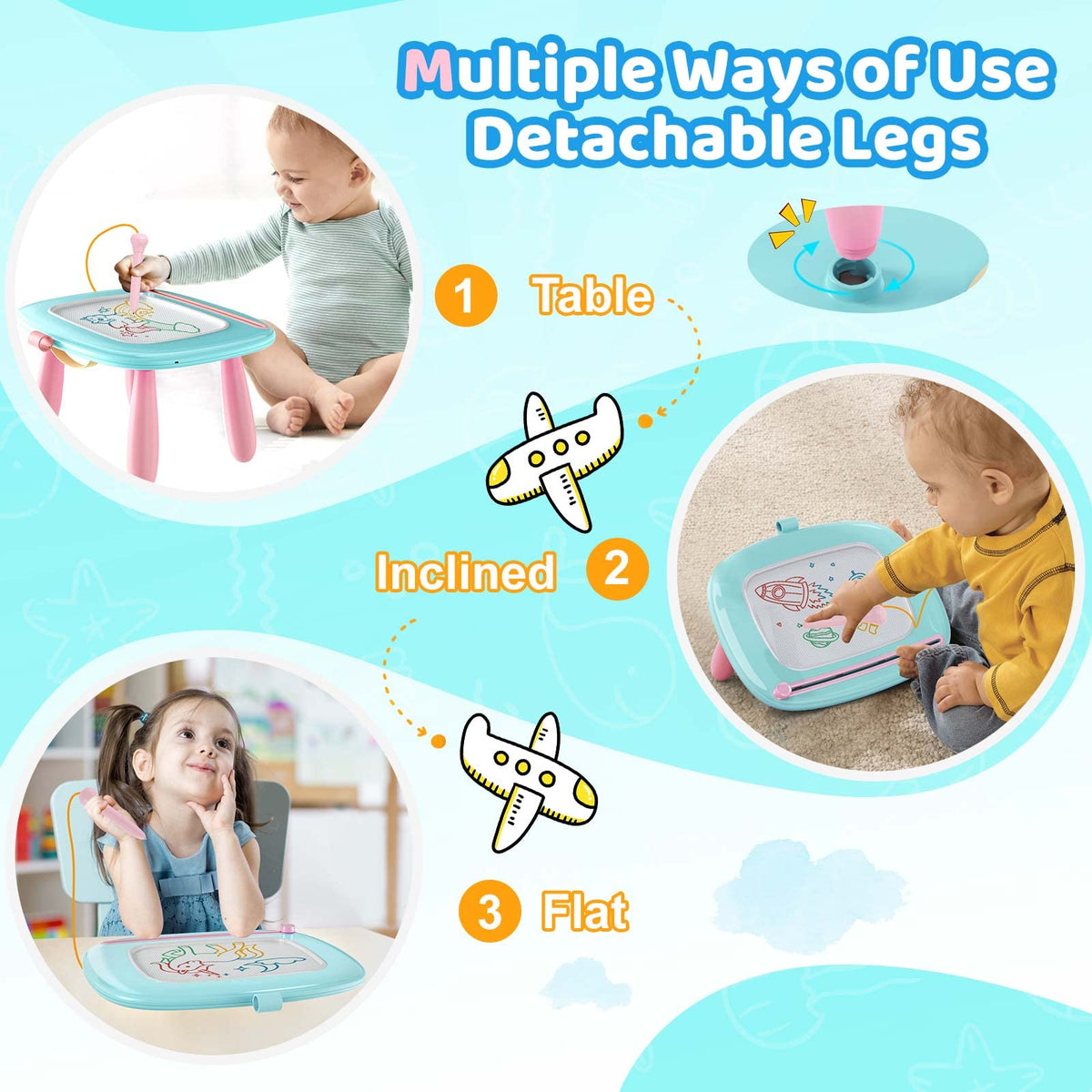 Kikidex Magnetic Drawing Board, Toddler Girl Toys for 1-3 Year Old, Doodle Board Pad Learning and Educational Toys for 1 2 3 Year Old Kids Birthday Gift (Light Blue)