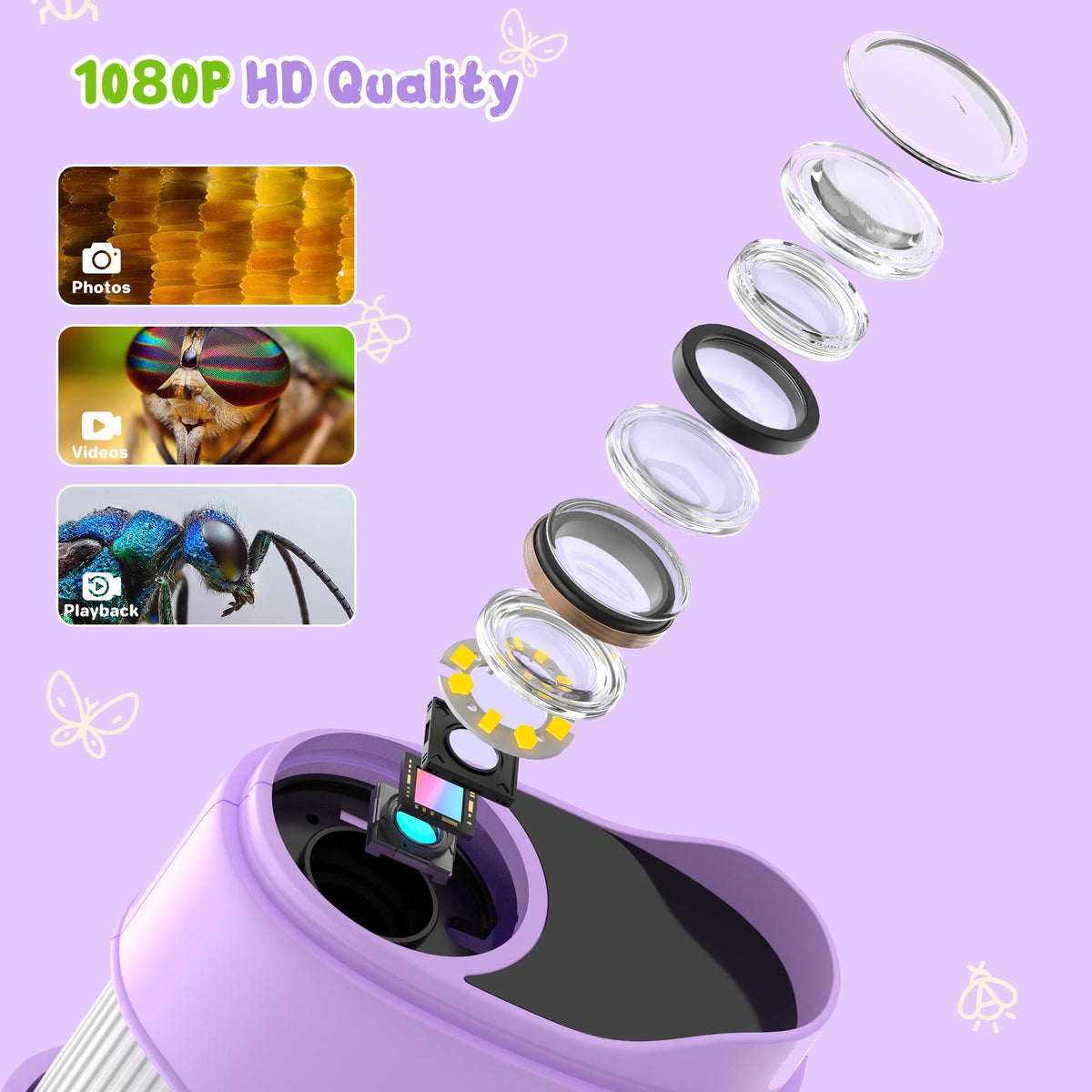 1000X Handheld Digital Microscope for Kids: Pocket Microscope with 2.0" IPS Screen - STEM Toys Birthday Gifts for Girls Boys Child - Portable Edu Science Kits Toddler Age 3-6 6-12