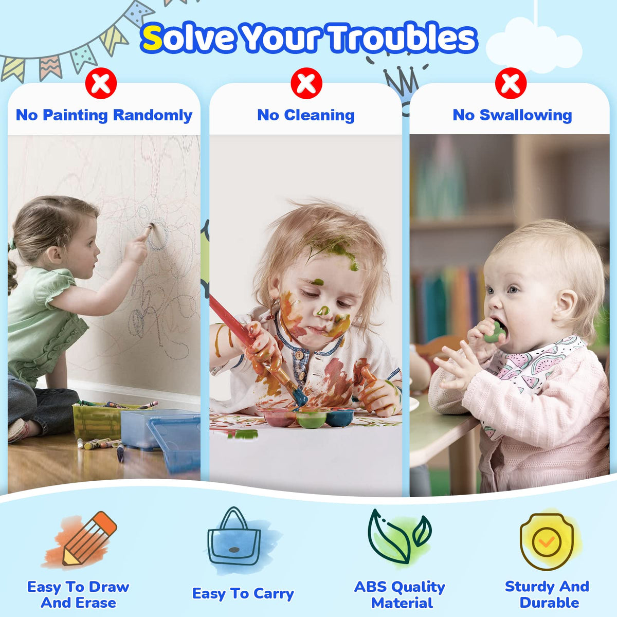 Kikidex Magnetic Drawing Board, Toddler Girl Toys for 1-3 Year Old, Doodle Board Pad Learning and Educational Toys for 1 2 3 Year Old Kids Birthday Gift (Light Blue)