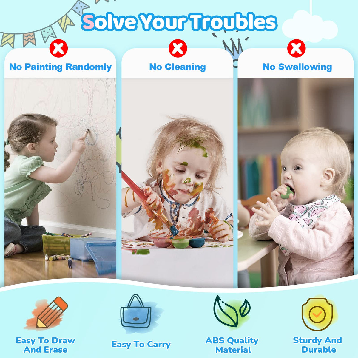 Kikidex Magnetic Drawing Board, Toddler Girl Toys for 1-3 Year Old, Doodle Board Pad Learning and Educational Toys for 1 2 3 Year Old Kids Birthday Gift (Light Blue)