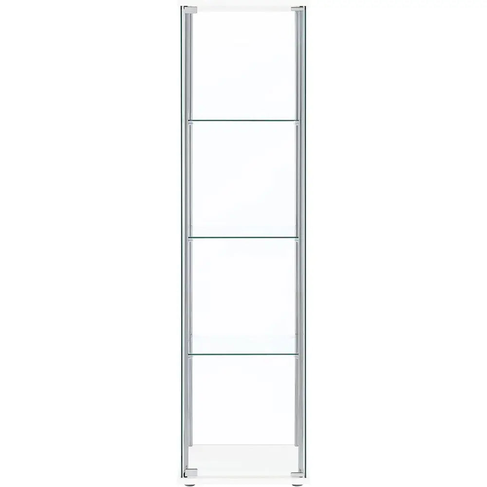 White 64-Inch Glass Curio Cabinet with Metal Frame, One Door, and Black Hardware for Living Room