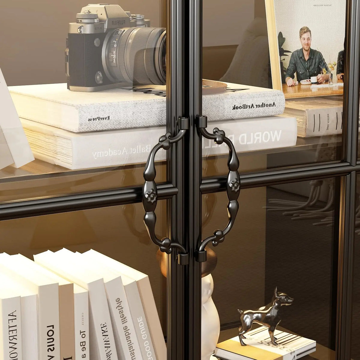 63" W Glass Display Cabinet with LED Light, Metal Frame and Glass Shelves, Modern Curio Display Storage Cabinet for, Customized