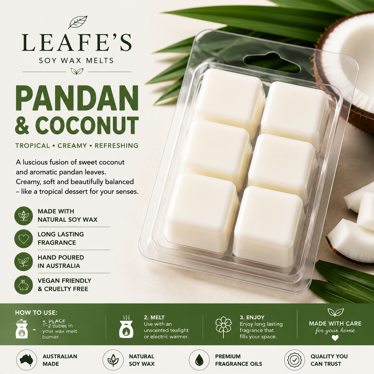 LEAFE'S Pandan & Coconut - SOY WAX MELTS