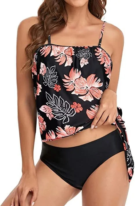 Women's High Waist Bikini Crop Top Swimwear Tummy Control Two Piece Swimsuit Olive Green Black Tankini