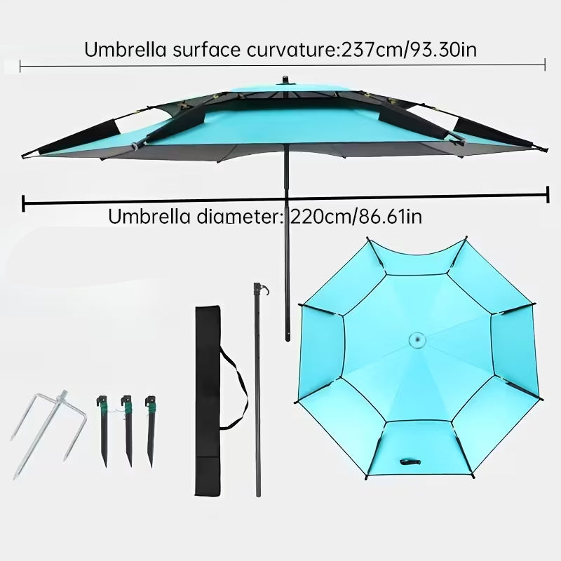 6.6FT Double Canopy Beach Umbrella – UV Protective, Waterproof Sun Shade for Garden, Camping & Fishing