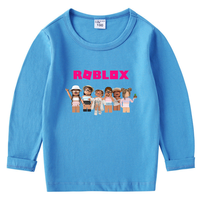 Children's cotton T-shirt with round neck and long sleeved base