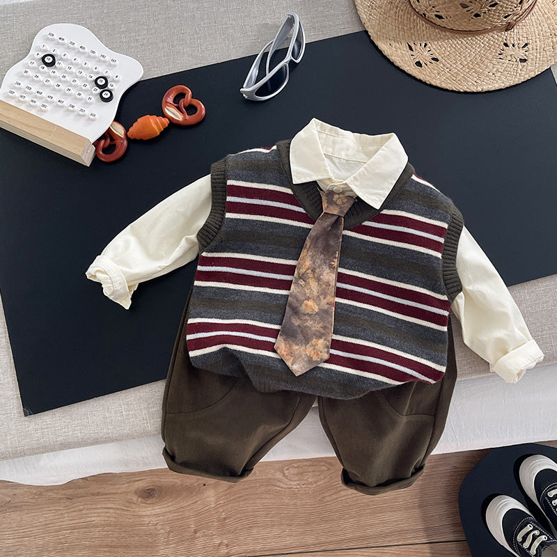 Children's baby tie sweater vest three piece set