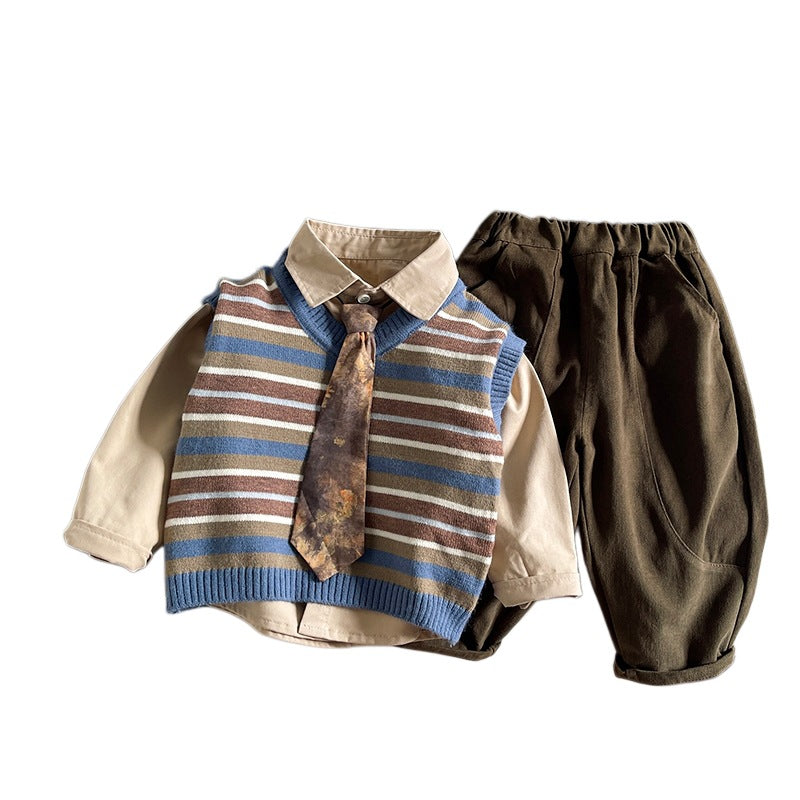 Children's baby tie sweater vest three piece set