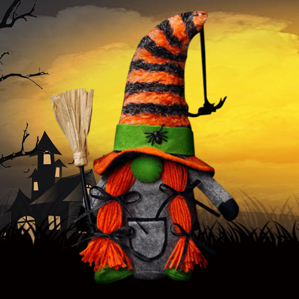 Halloween Rudolph Faceless Doll Dwarf Spider Halloween Window Display Decoration Broom Rudolph Doll