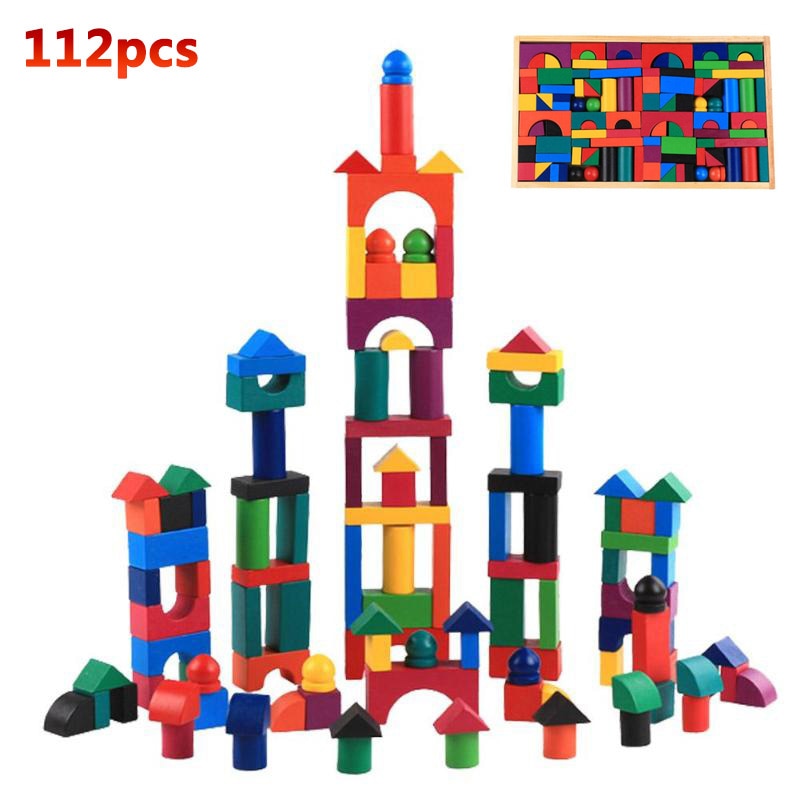 112pcs/Set Wooden Colorful Rainbow Domino Blocks Building Toy Early Educational Toys For Children Kids Dominoes Games Gifts