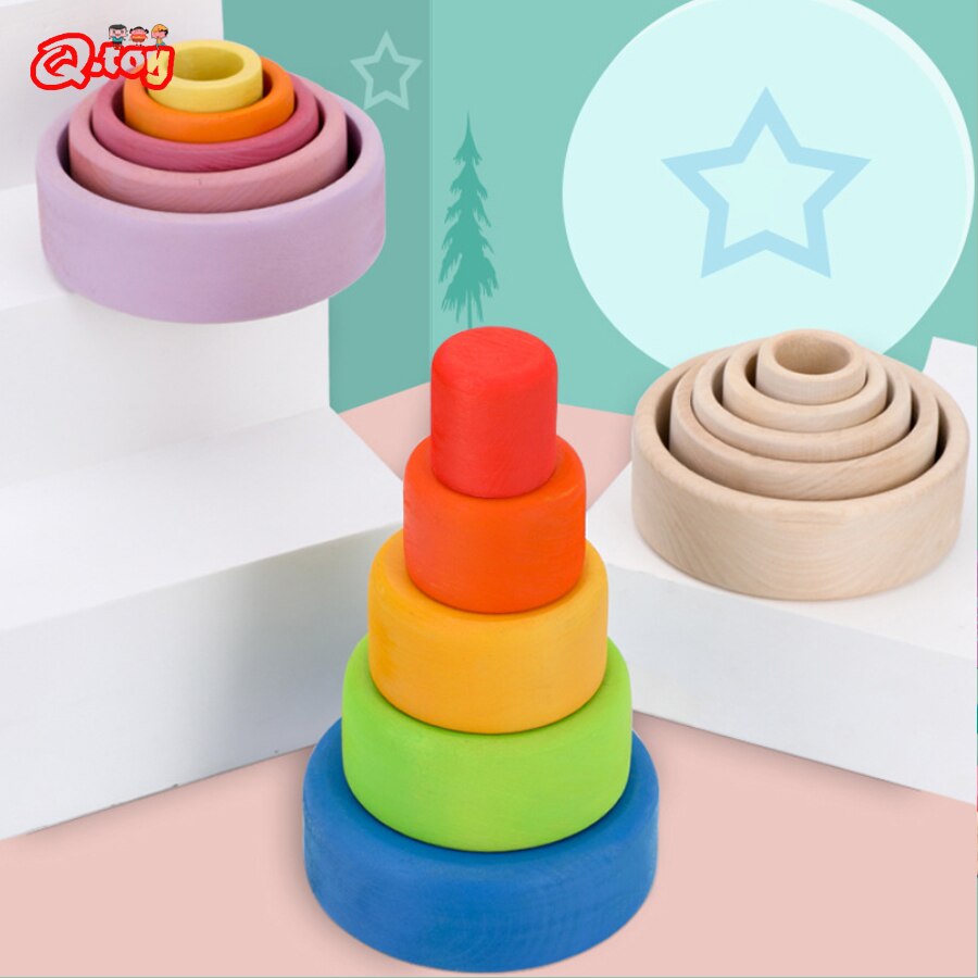 Rainbow Building Blocks Stacking Game Creative Rainbow Set Bowl Children's Color Cognitive Toys for Kids Educational Christmas