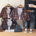 Three piece casual children's autumn checkered shirt set