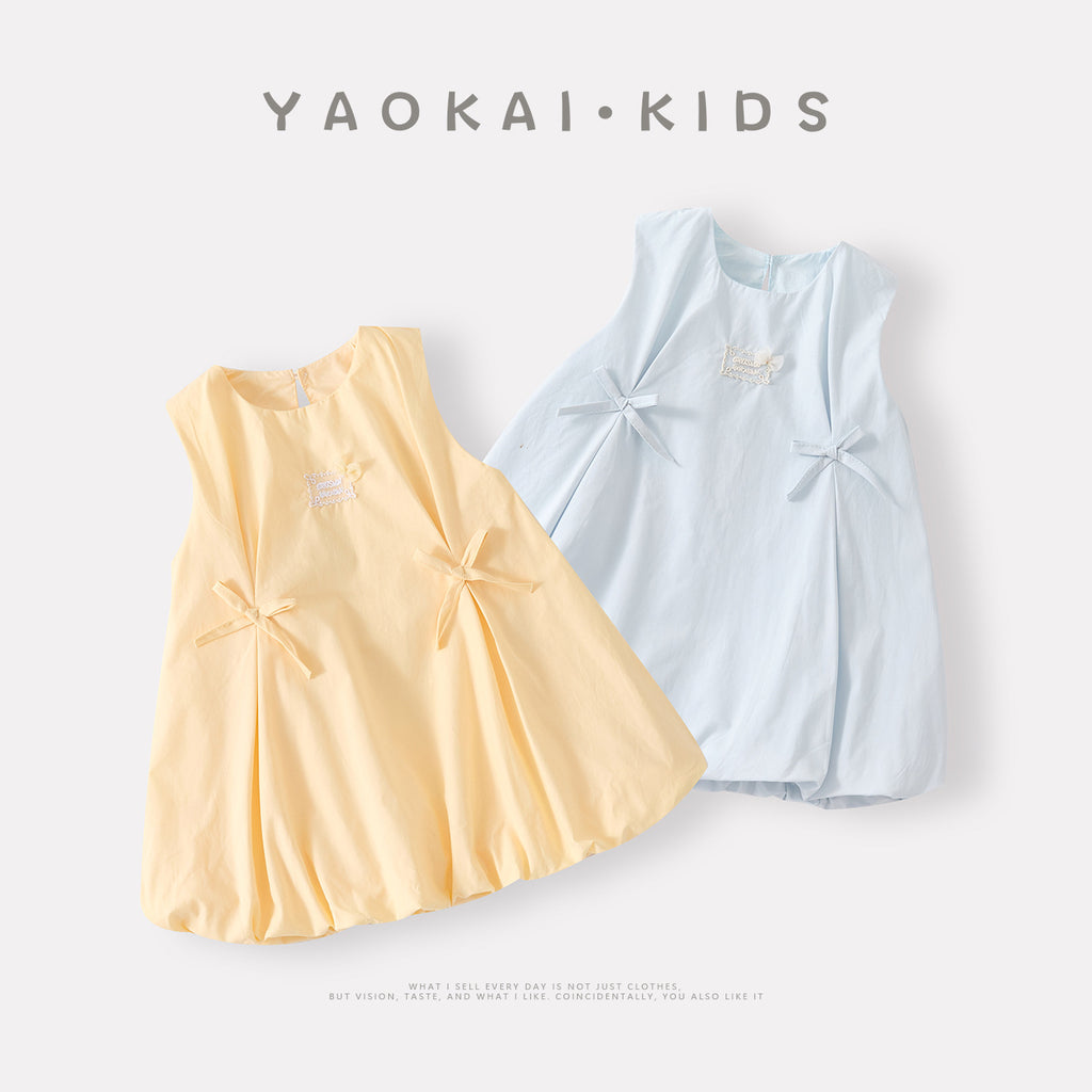 Baby Girl Sweet Cute Bubble Dress, Casual Versatile Bow Backless Sundress