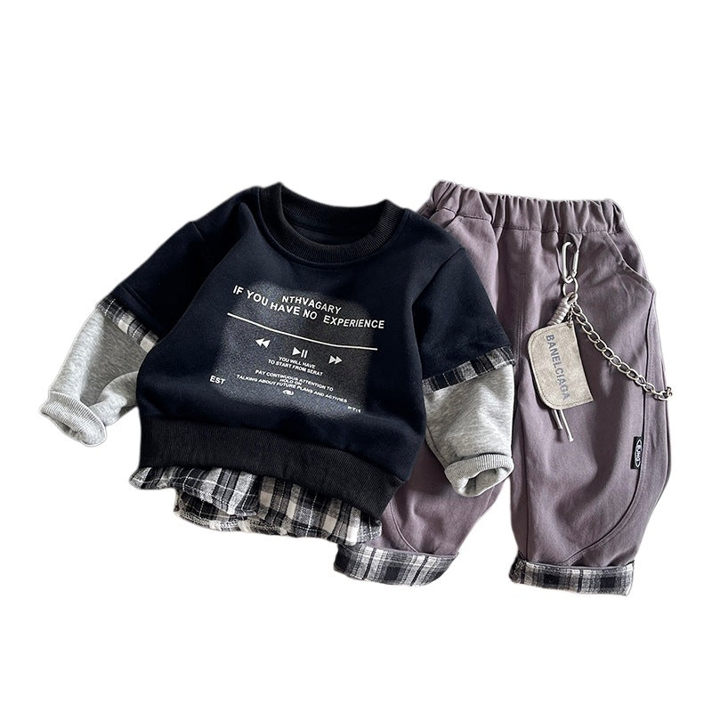 Sweatshirt long sleeved two-piece set for children's casual wear
