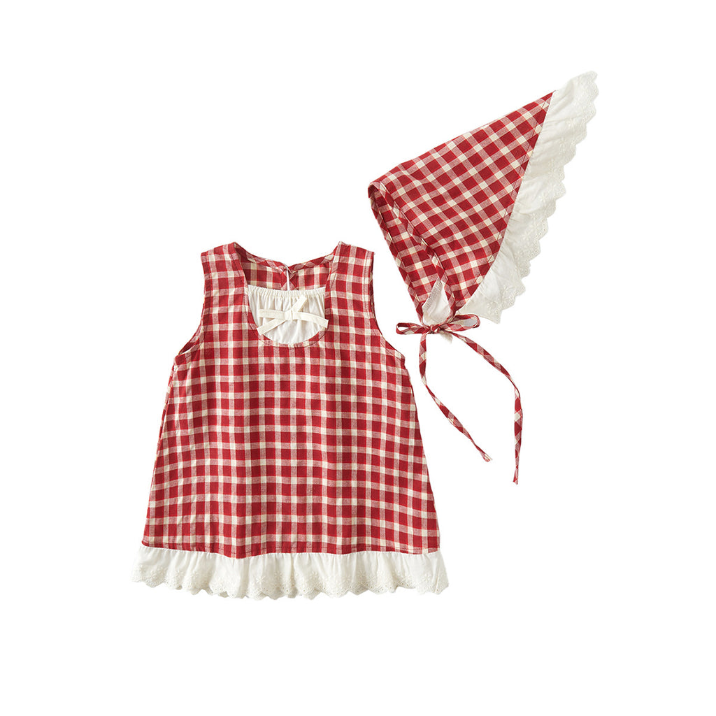 Cute Girls' Plaid Dress Casual Sleeveless Hooded Dress for Toddlers and Babies