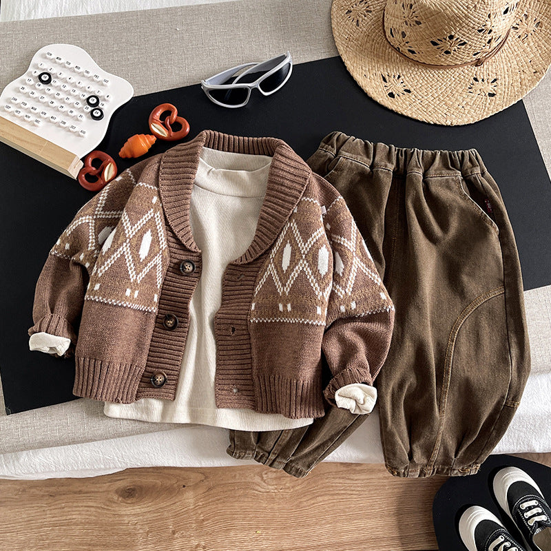 Casual sweater cardigan long sleeved three piece set