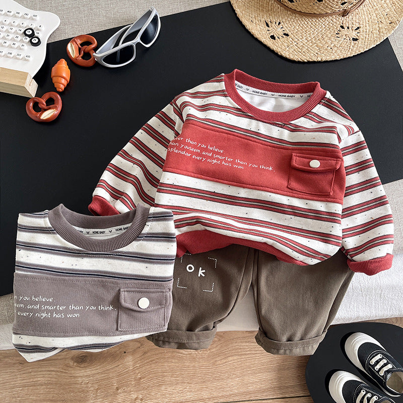 Striped hoodie long sleeved two-piece baby outfit