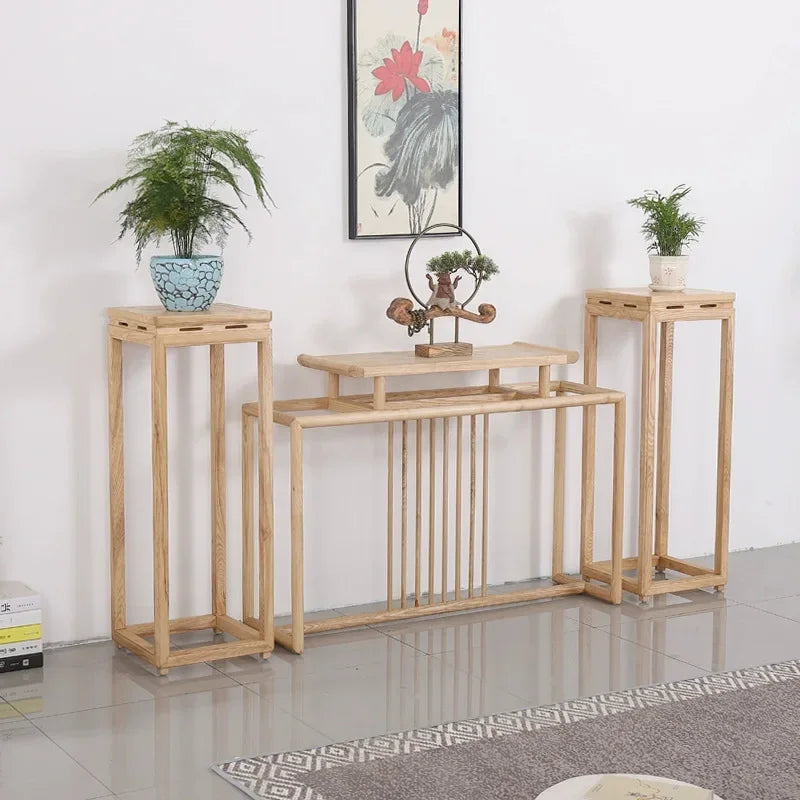 H5.20 new chinese style ash wood entryway bonsai stand balcony living room decorative flower stand shelf
