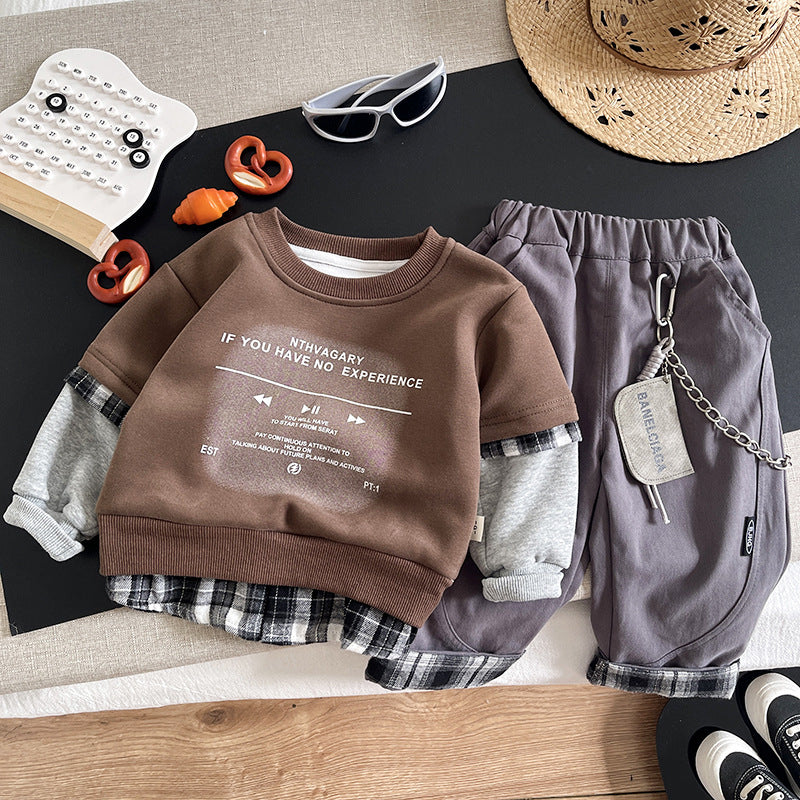 Sweatshirt long sleeved two-piece set for children's casual wear