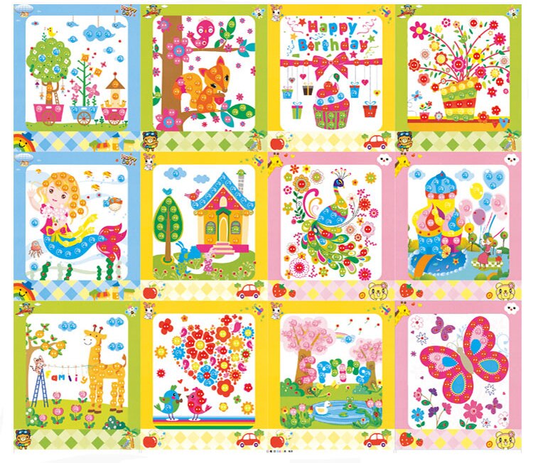 8Pcs Kids DIY Button Stickers Drawing Toys Handmade School Art Class Painting Drawing Craft Toys Children Early Educational GYH
