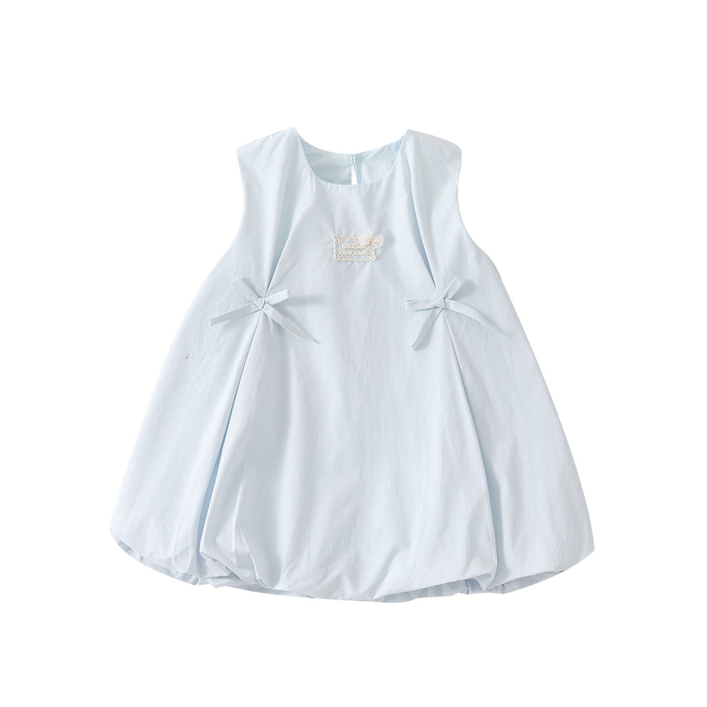Baby Girl Sweet Cute Bubble Dress, Casual Versatile Bow Backless Sundress