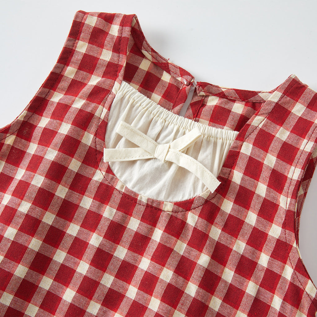 Cute Girls' Plaid Dress Casual Sleeveless Hooded Dress for Toddlers and Babies
