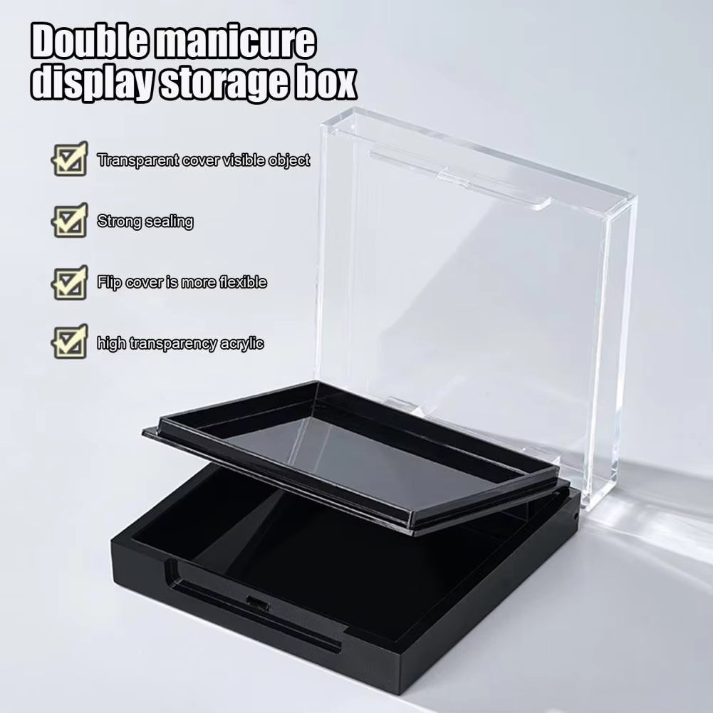 Acrylic Nail Display Box Double Layer Press on Nails Packaging Box Transparent Lid Nail Tips Storage Case False Nail Holder