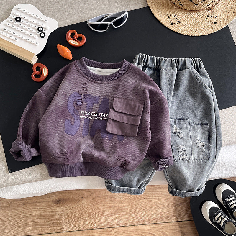 Children's hoodie long sleeved two-piece set