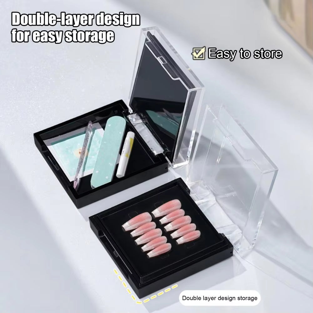 Acrylic Nail Display Box Double Layer Press on Nails Packaging Box Transparent Lid Nail Tips Storage Case False Nail Holder