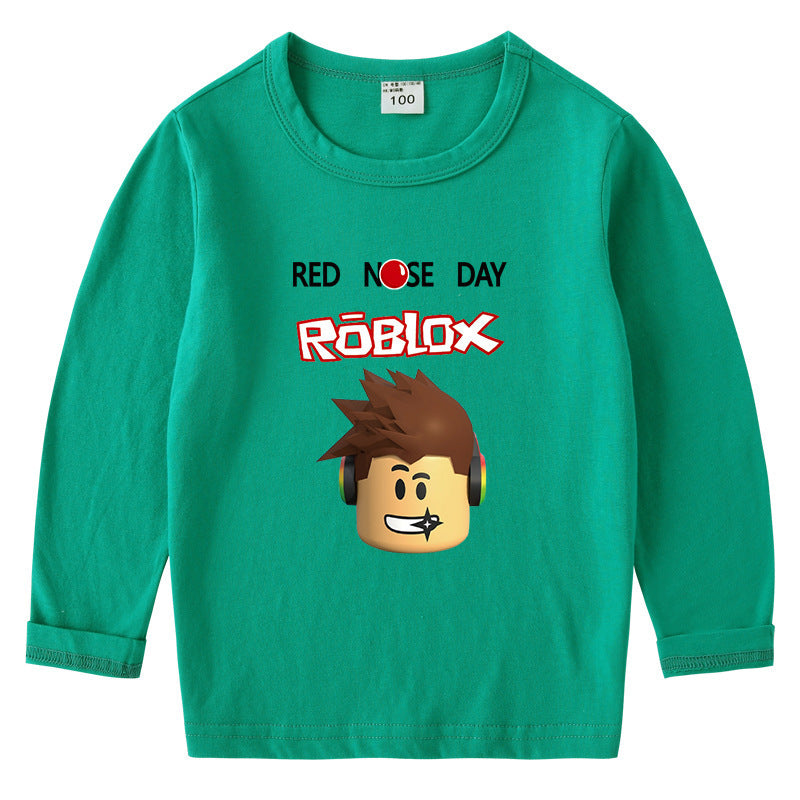 Children's cotton T-shirt with round neck and long sleeved base
