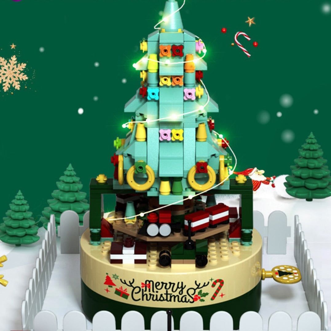 Christmas Tree Building Blocks Rotating Octagonal Box Children's Toys Educational Assembled Small Particles Ornaments