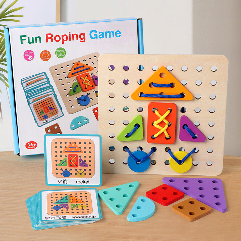 Children's Creative Rope Wearing Game Baby Early Education Puzzle Versatile Shape Matching Fun Building Blocks Toy