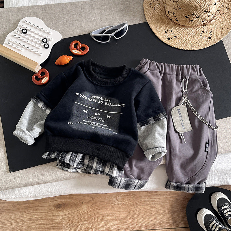 Sweatshirt long sleeved two-piece set for children's casual wear