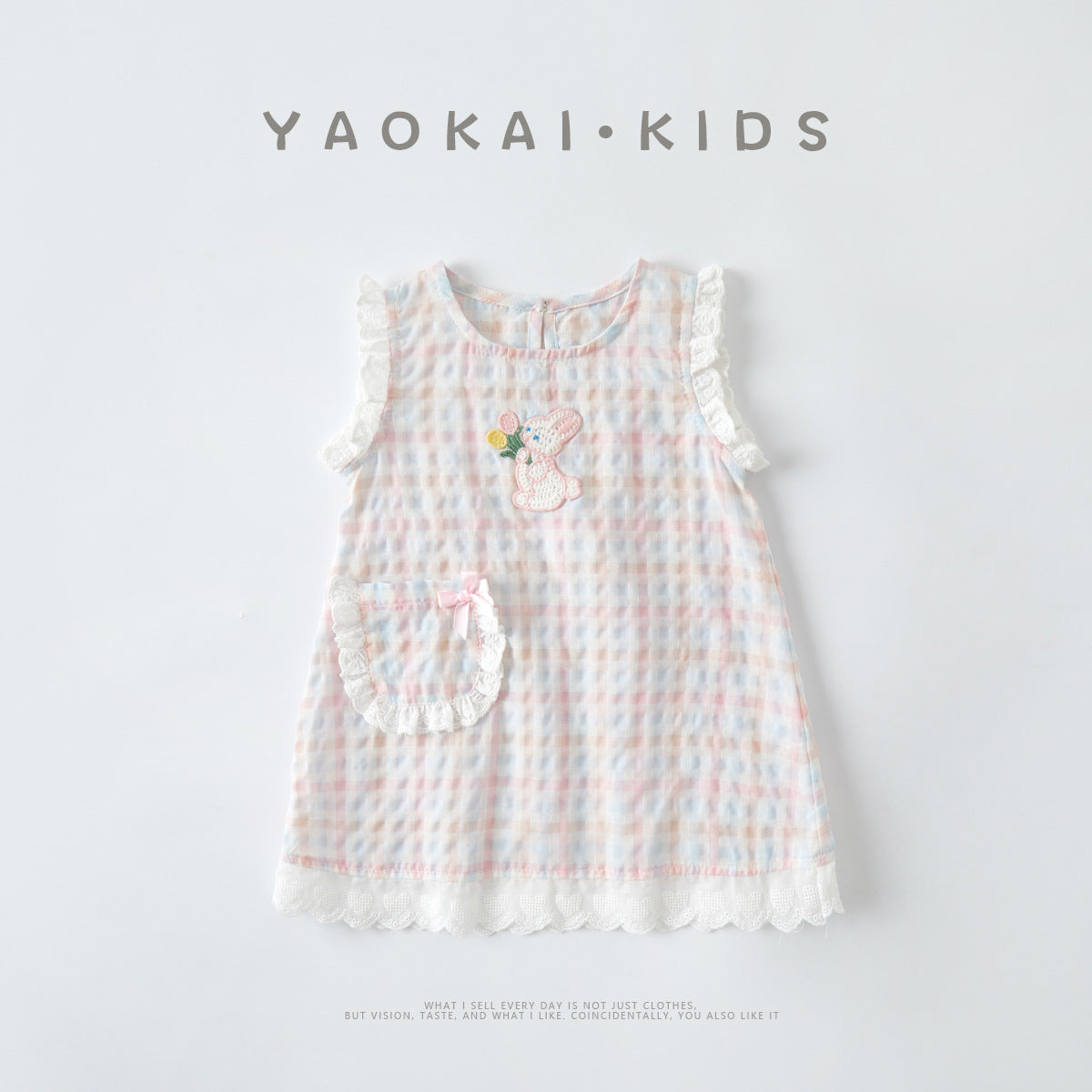 Toddler Plaid Cotton Dress Baby Rabbit Strap Dress for Toddlers Trendy Kids Dress