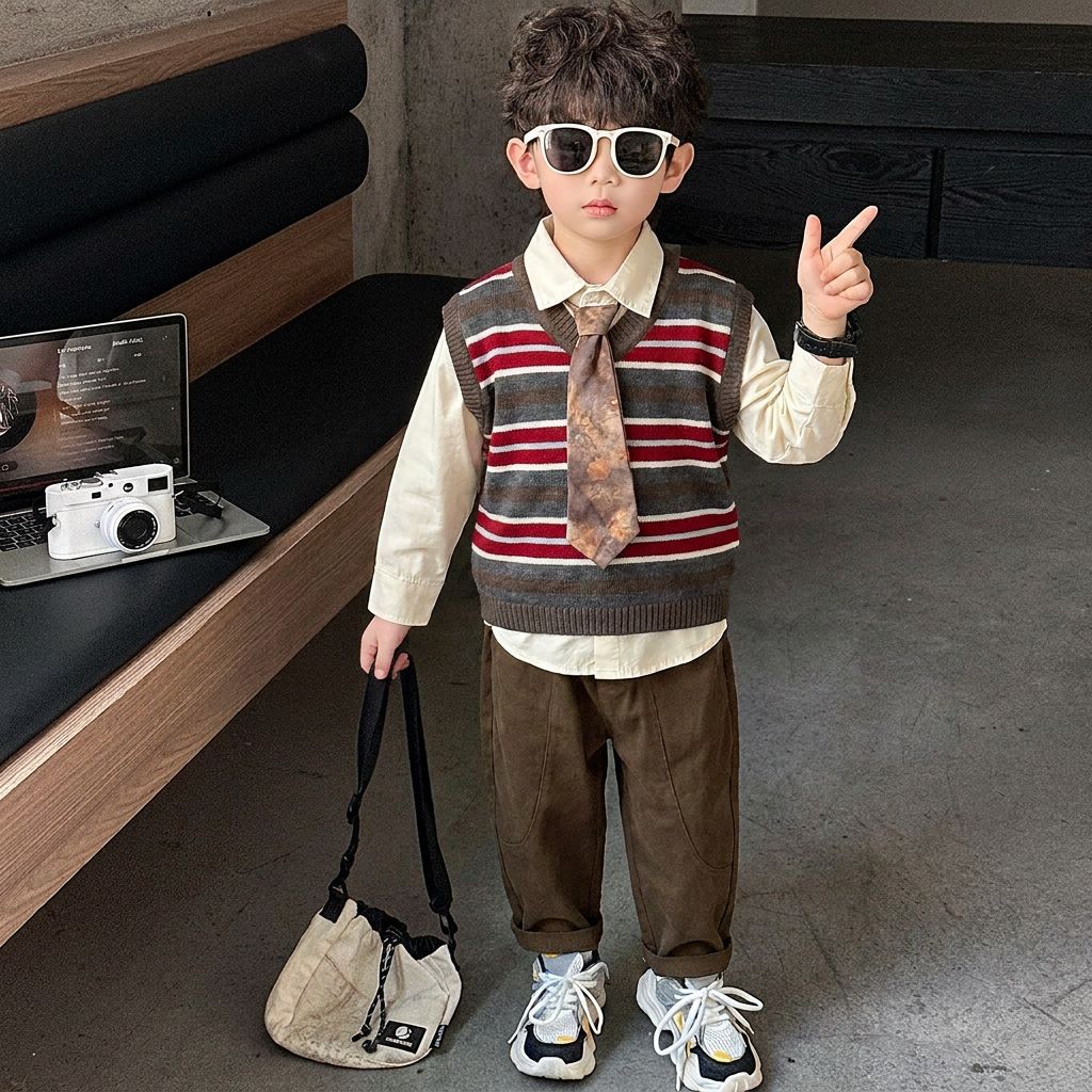 Children's baby tie sweater vest three piece set
