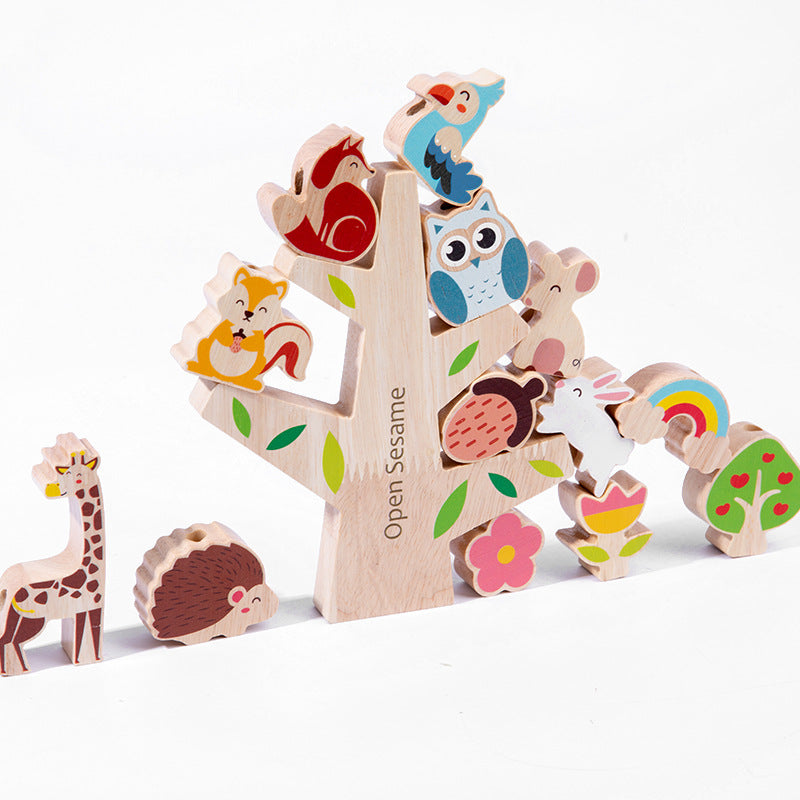 Children's puzzle forest skewers, balanced building blocks, shape matching, parent-child interactive wooden toys