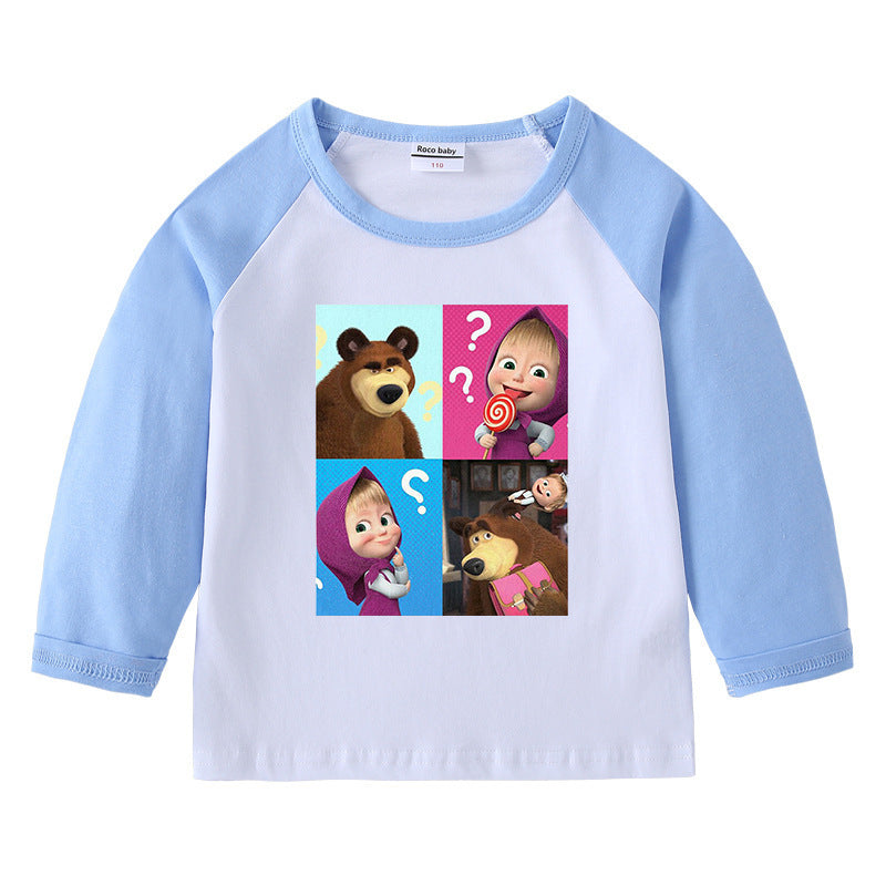 Children's T-shirt with round neck cartoon long sleeves