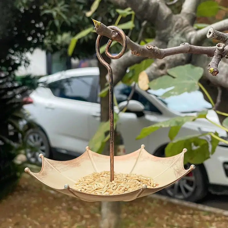 1pc Heavy Duty Iron Hanging Bird Feeder Container Outdoor Bird Feeder With Large Tray For Garden Backyard