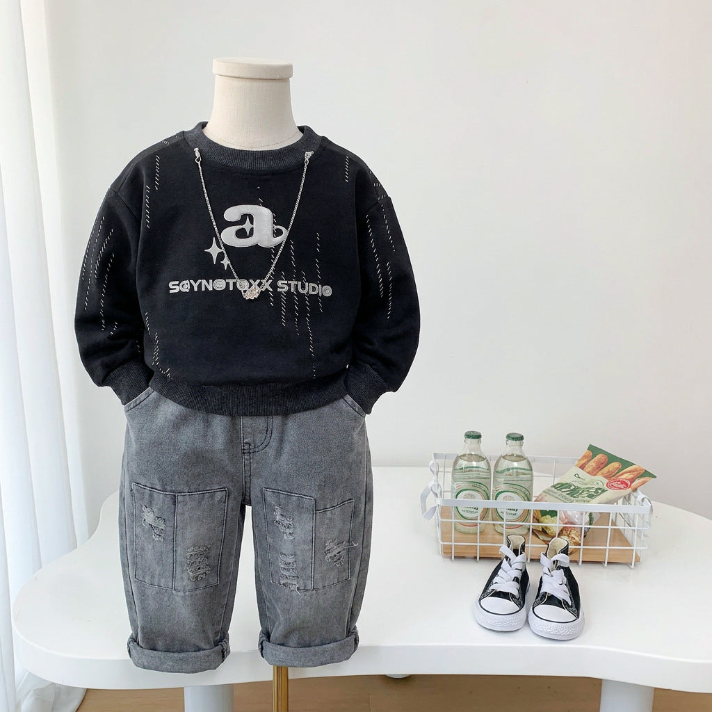 Hoodie long sleeved two-piece set for baby and children's clothing