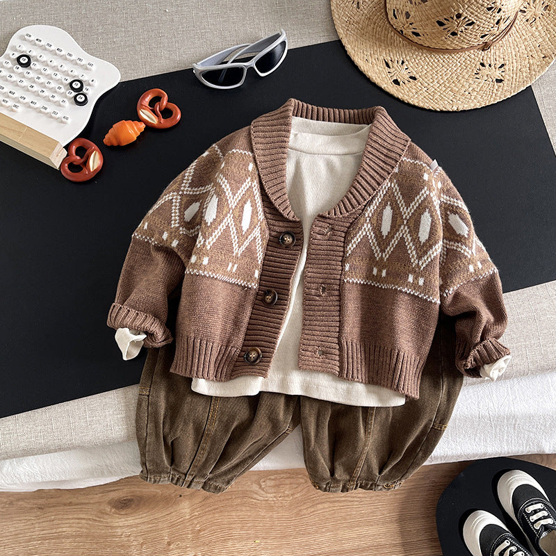 Casual sweater cardigan long sleeved three piece set