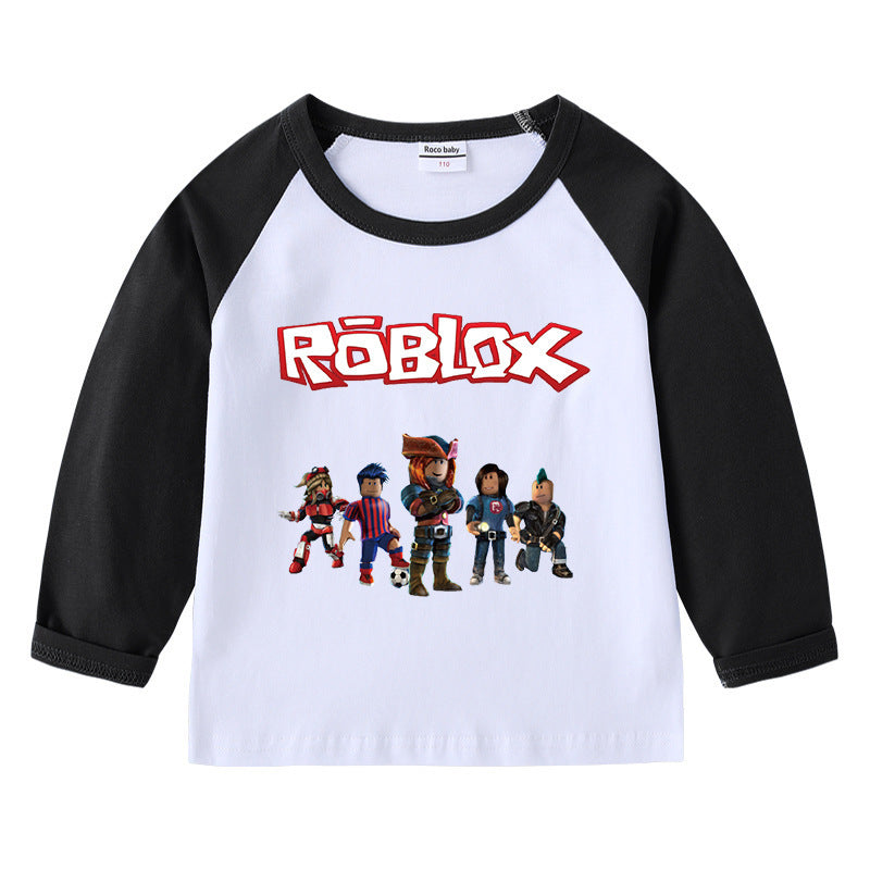 Children's cotton cartoon shoulder T-shirt round neck