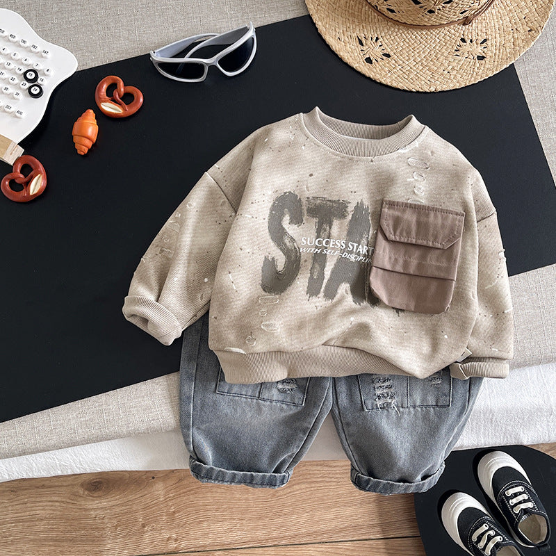 Children's hoodie long sleeved two-piece set