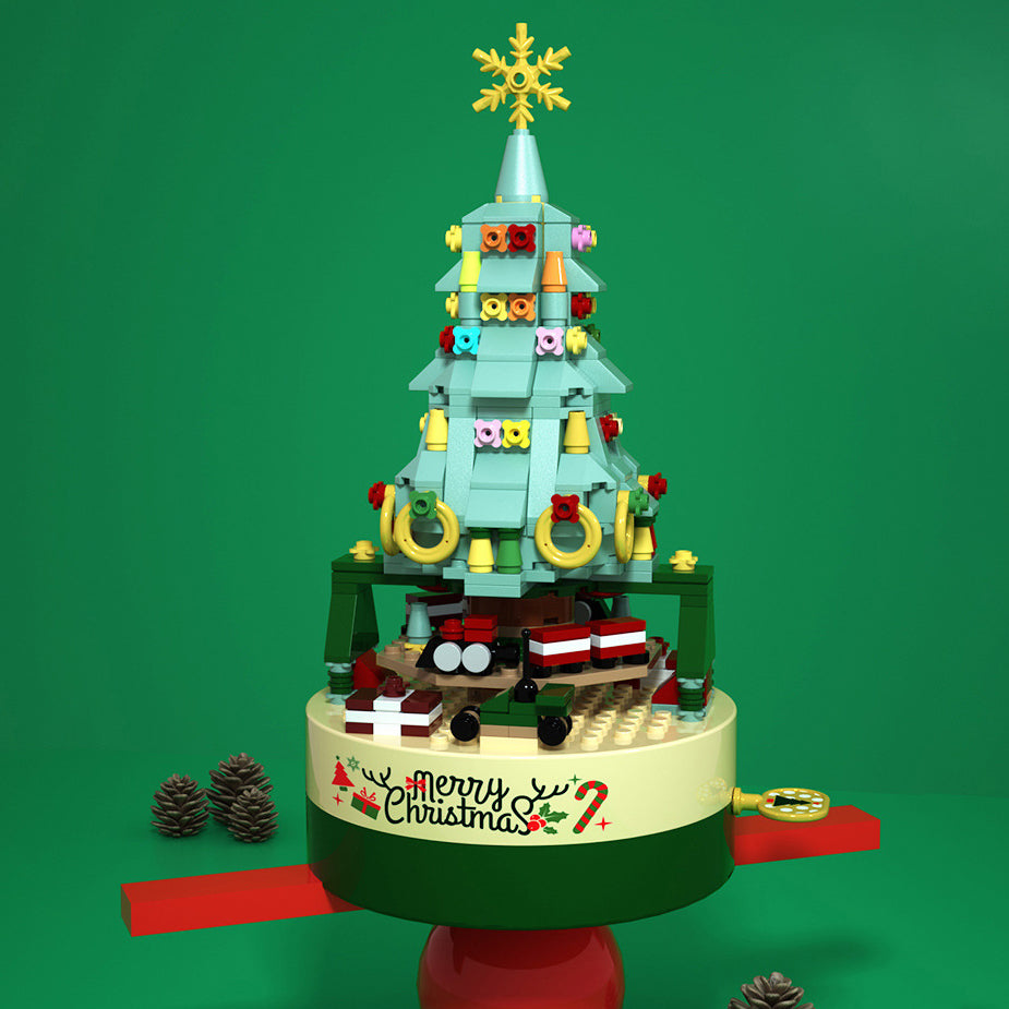 Christmas Tree Building Blocks Rotating Octagonal Box Children's Toys Educational Assembled Small Particles Ornaments