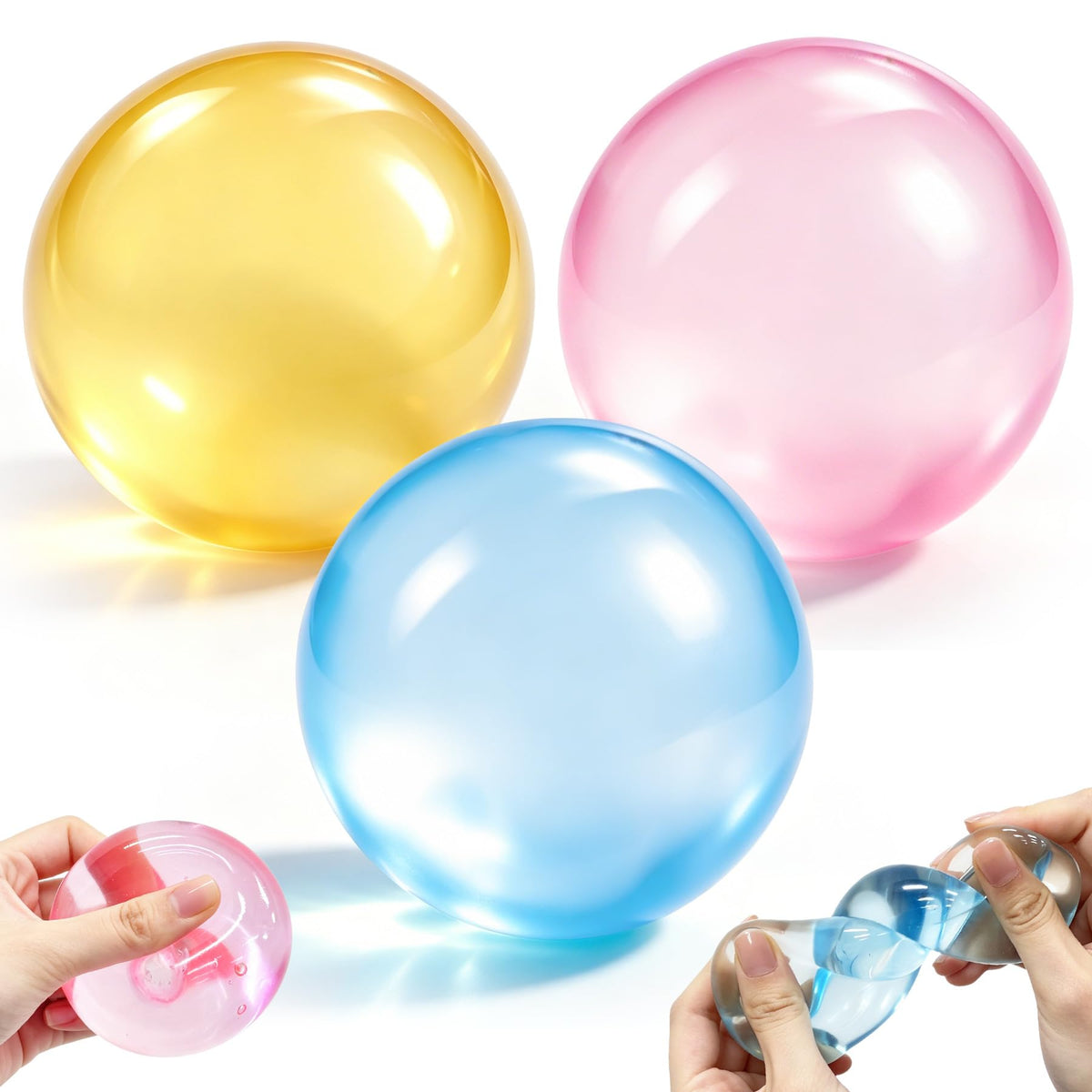 3pc Stress Balls for Adults, Squishy Ball Sensory Textured Memory Gel Fidget Toys for Kids/Adults Hand Exercises, Valentines Day Party Favors Anxiety Relief Squeeze Ball(1.80“)