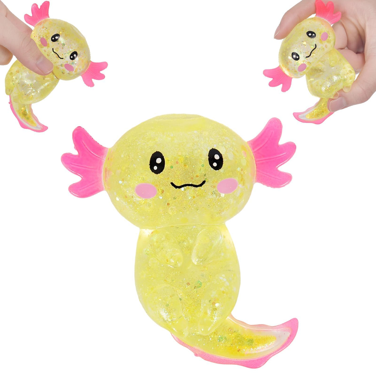 4pcs Axolotl Squishy Stress Relief Toy Glitter Fidget Toys Cute Malt Sugar Axolotl Toy Fidget Toys for Kids Youth Adult, Party Favors Anxiety Relief Squishy Toys(4pcs)