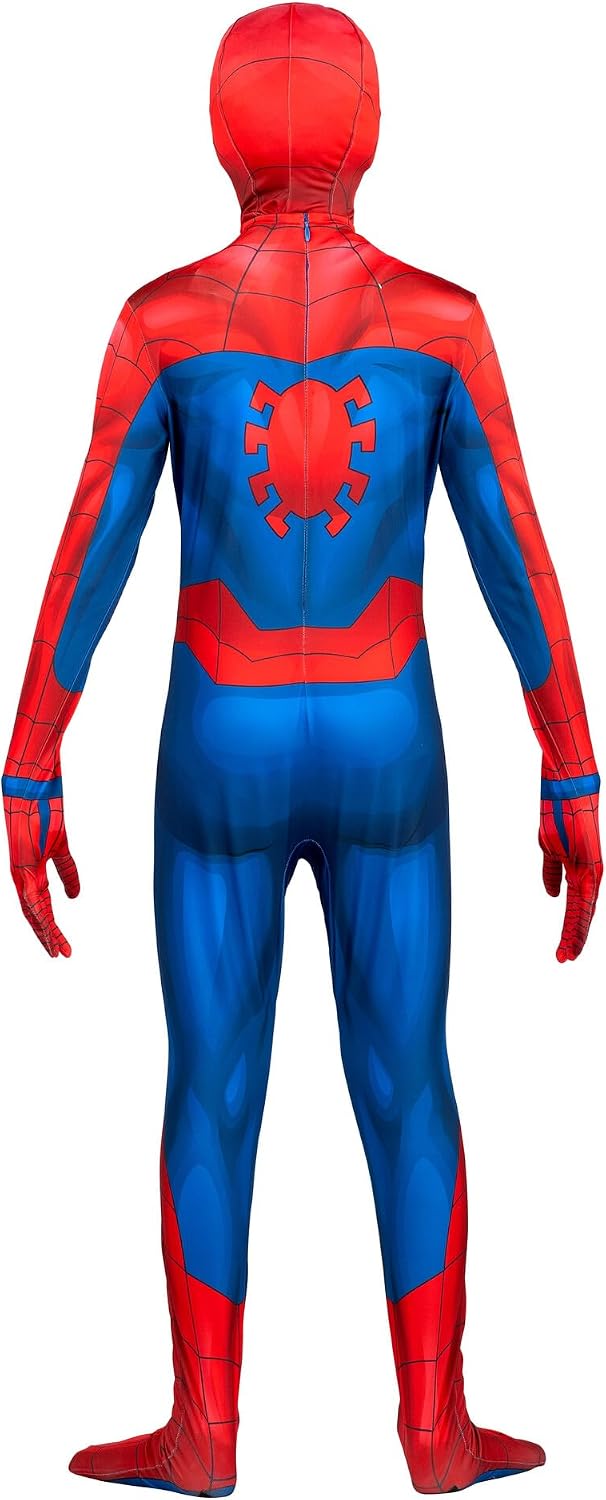 Marvel Spider-Man Official Youth Deluxe Zentai Costume - Deluxe Two-Way Stretch Spandex with Invisible Zippers and Wrist Openings for Added Convenience (L)