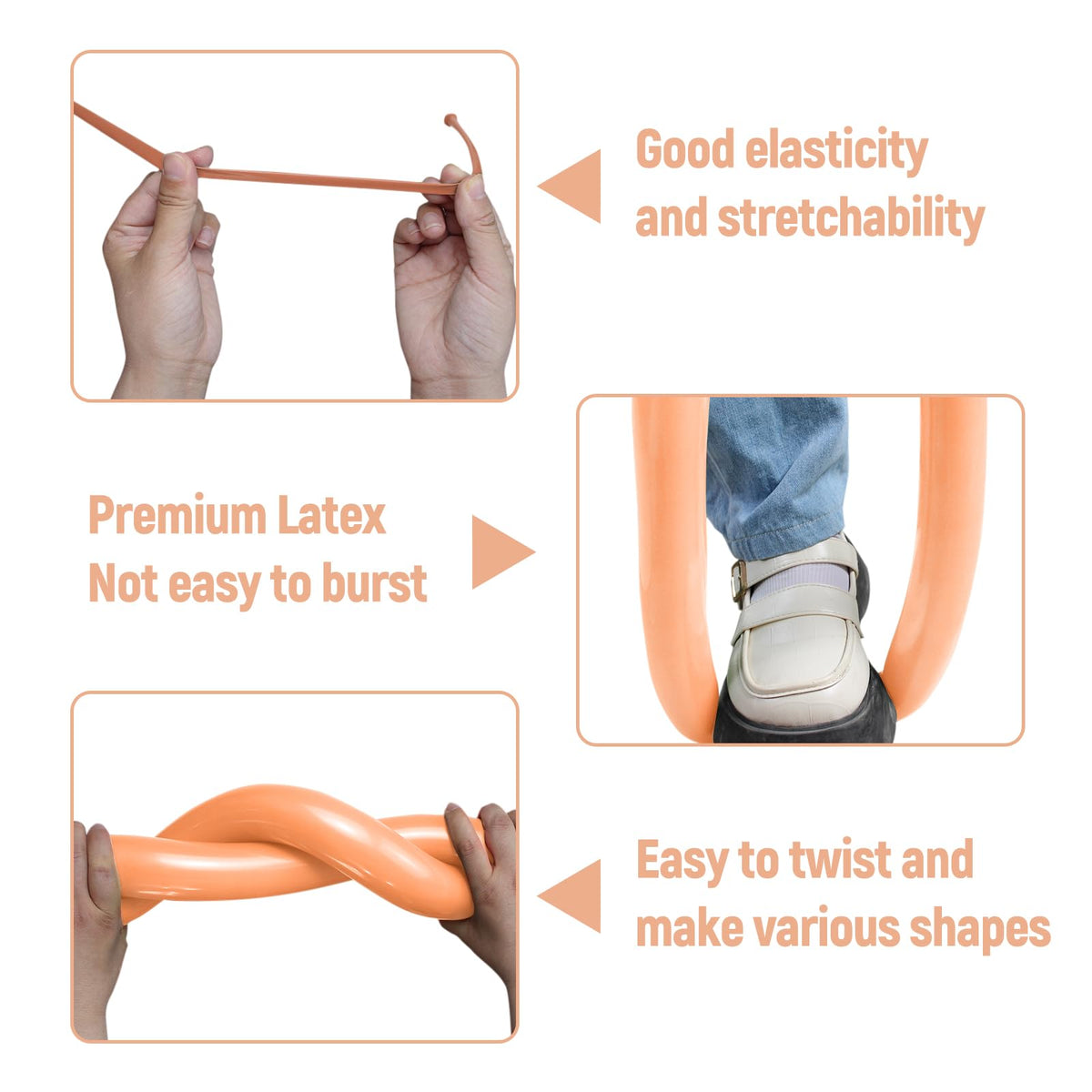 Long Orange 260 Balloons Kit for Kids Party Decor, Bright Long Balloons Twisting Animals Pack Thicken Latex for Halloween Orange Balloon Arch Party Decor.