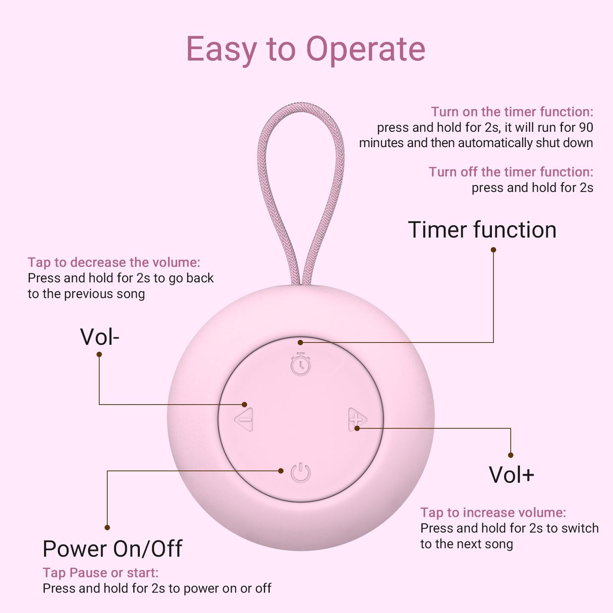Portable Baby Sound Machine & Essentials for Babies & Kids-Rose